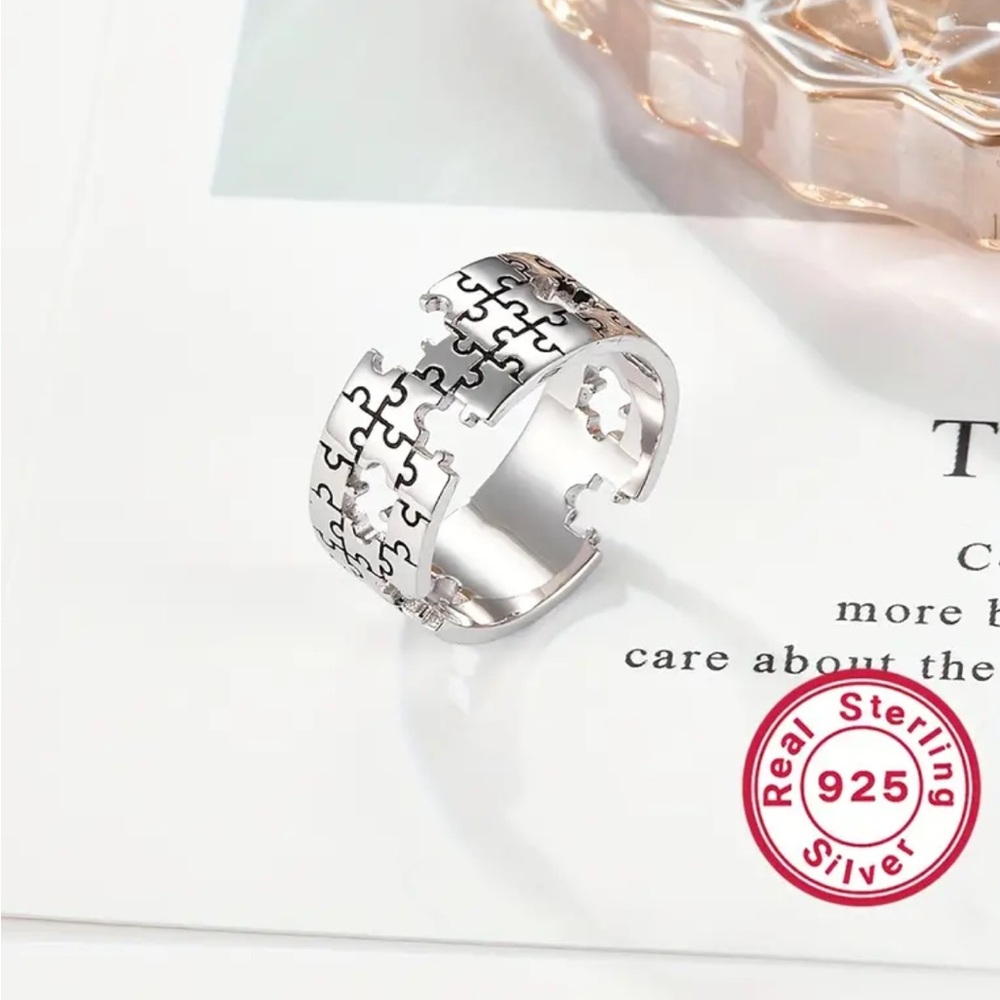 Sterling Silver Plated Puzzle Piece Ring